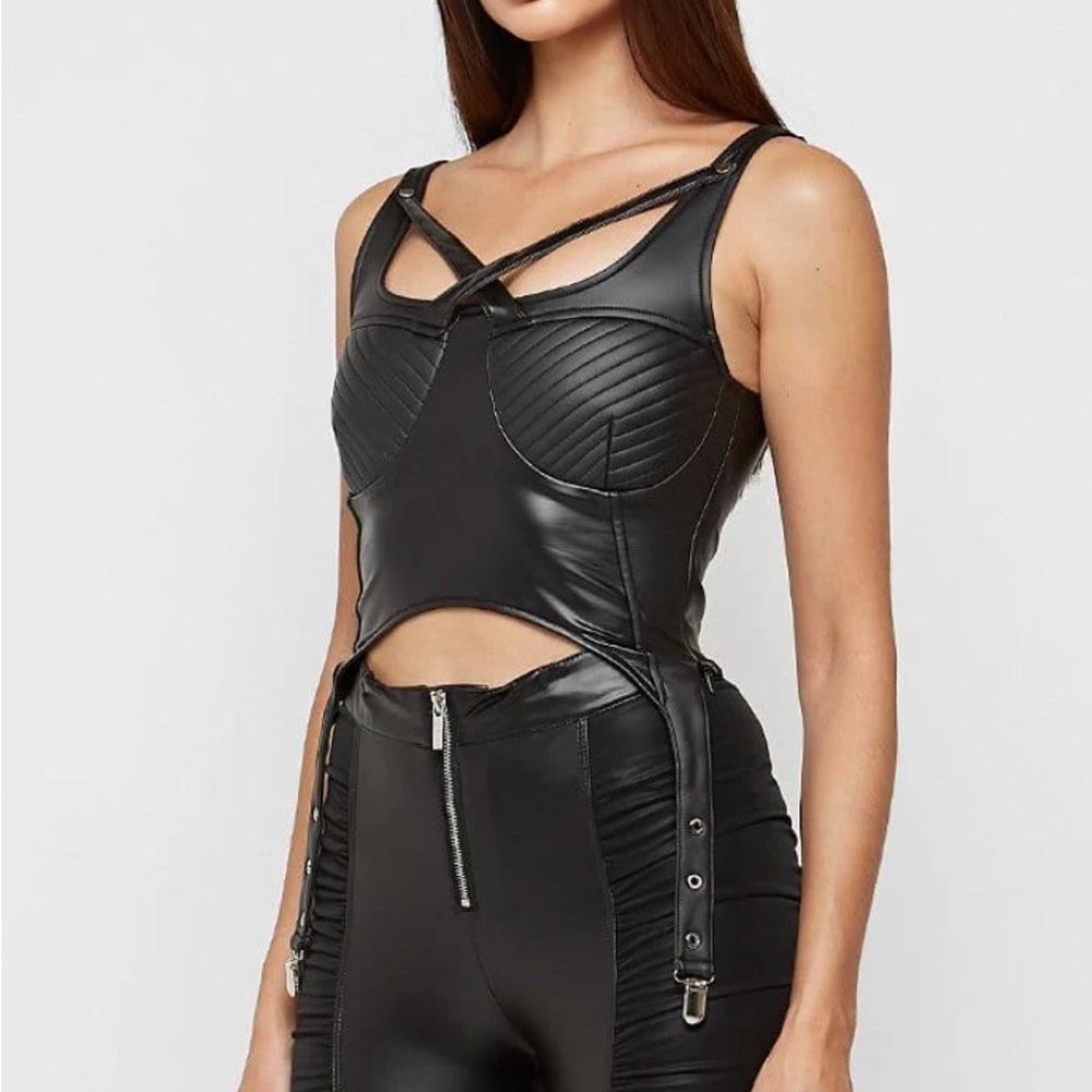 Matte vegan leather suspender top